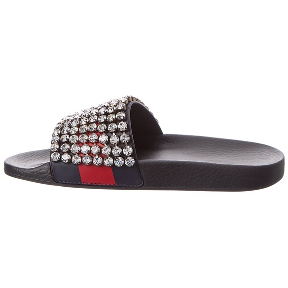 FINAL DROP/ SALE!!! Gucci Crystal web logo Slides sandals NWB - Picture 2 of 11